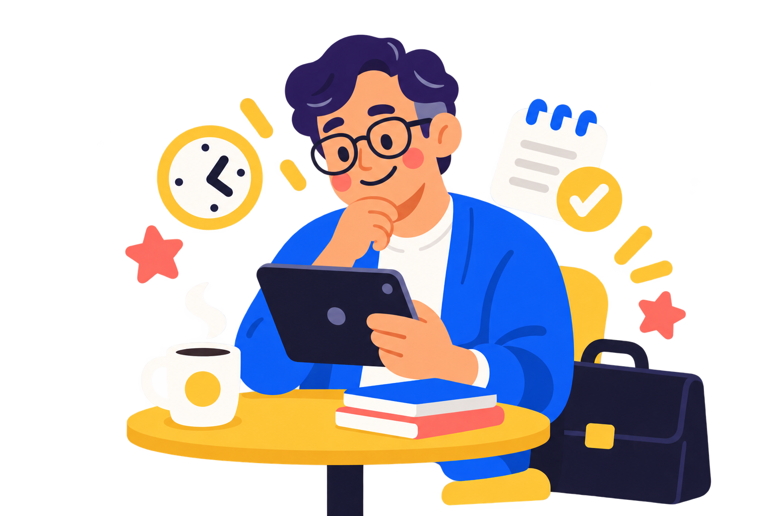 Ilustración: una persona adulta aprende inglés a su ritmo